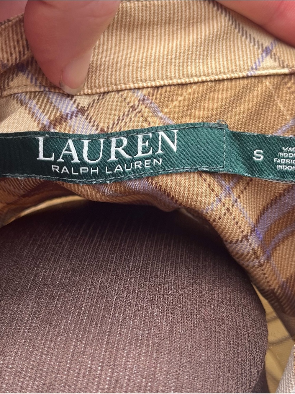 Lauren Ralph Lauren Women’s Beige Lilac Plaid Long Sleeve Mock Neck Blouse Sz S - Picture 2 of 6